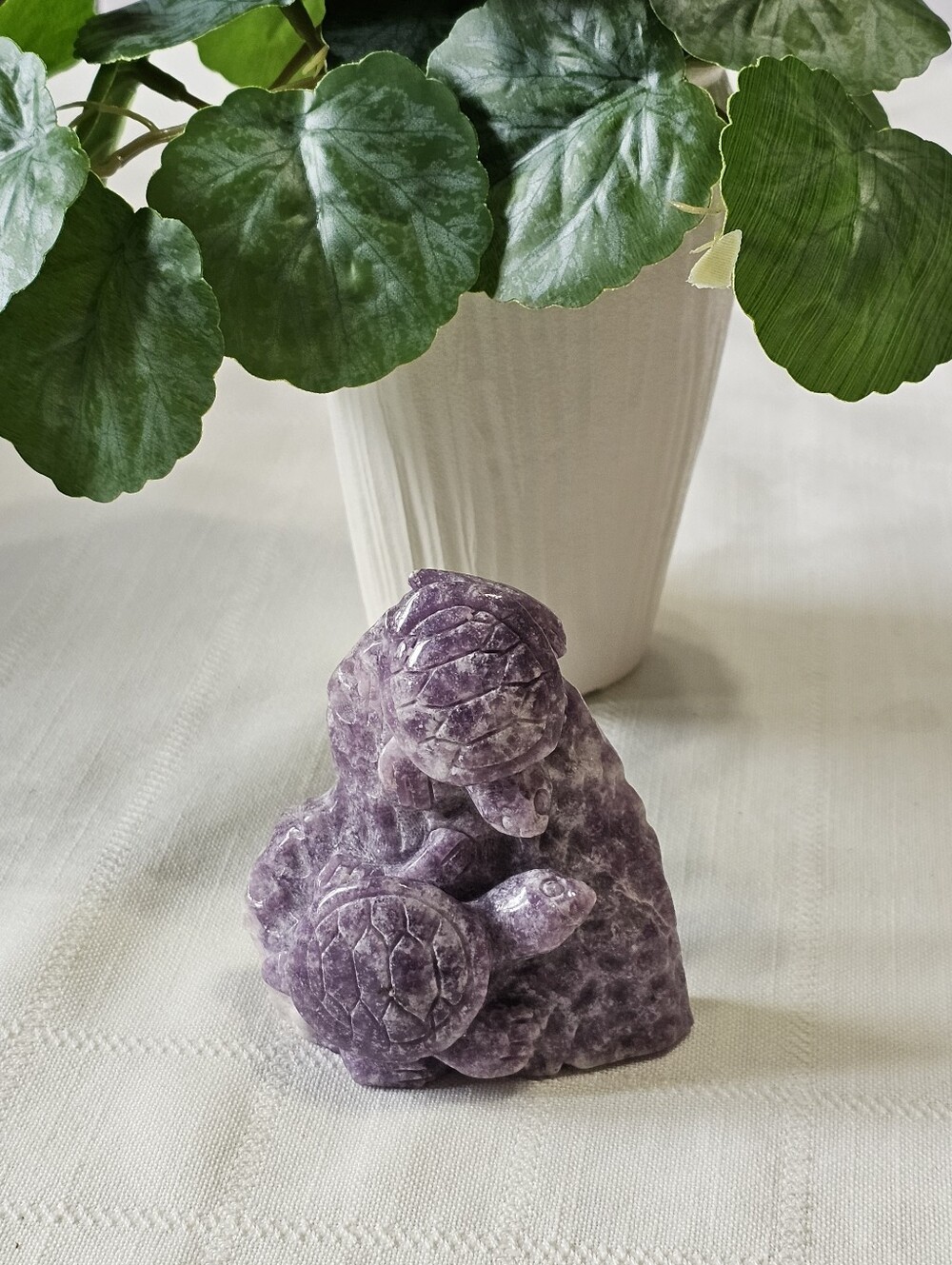 Carved Purple Lepidolite Double Turtle Sculpture
